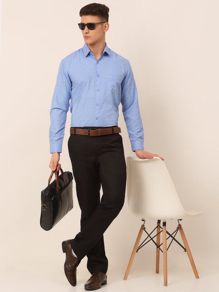 Men Blue Classic Printed Formal Shirt - SF_827Light-Blue_S