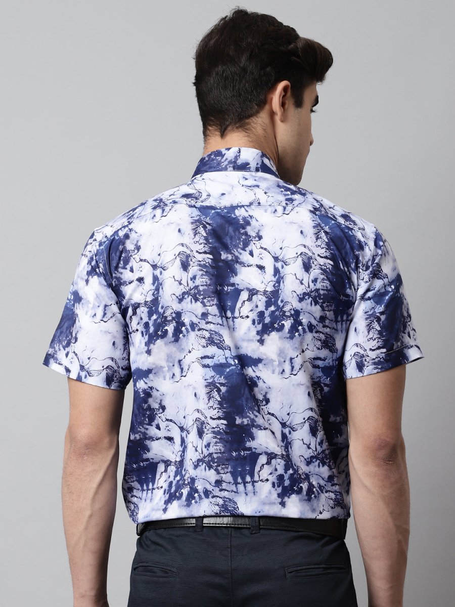 Men Blue Classic Printed Formal Shirt - SF_846Blue_S