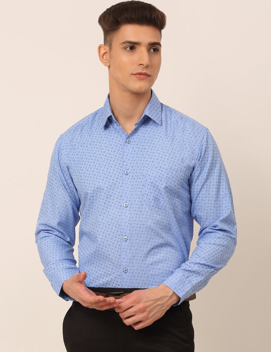 Men Blue Classic Printed Formal Shirt - SF_827Light-Blue_S