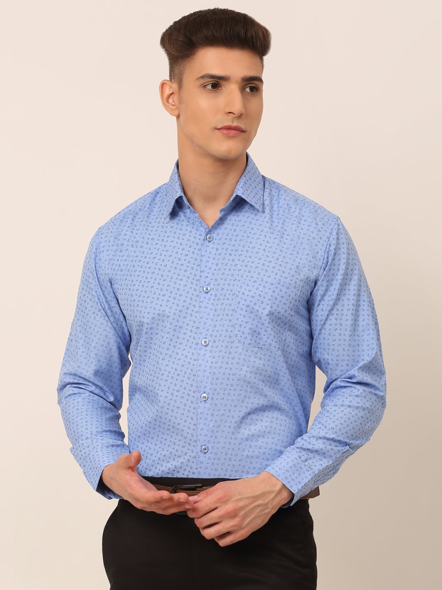 Men Blue Classic Printed Formal Shirt - SF_827Light-Blue_S