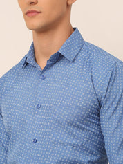 Men Blue Classic Printed Formal Shirt - SF_827Blue_S