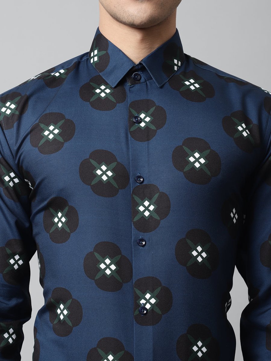 Men Blue Classic Printed Formal Shirt - SF_860Peacock_S