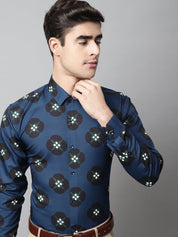 Men Blue Classic Printed Formal Shirt - SF_860Peacock_S