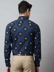 Men Blue Classic Printed Formal Shirt - SF_860Peacock_S