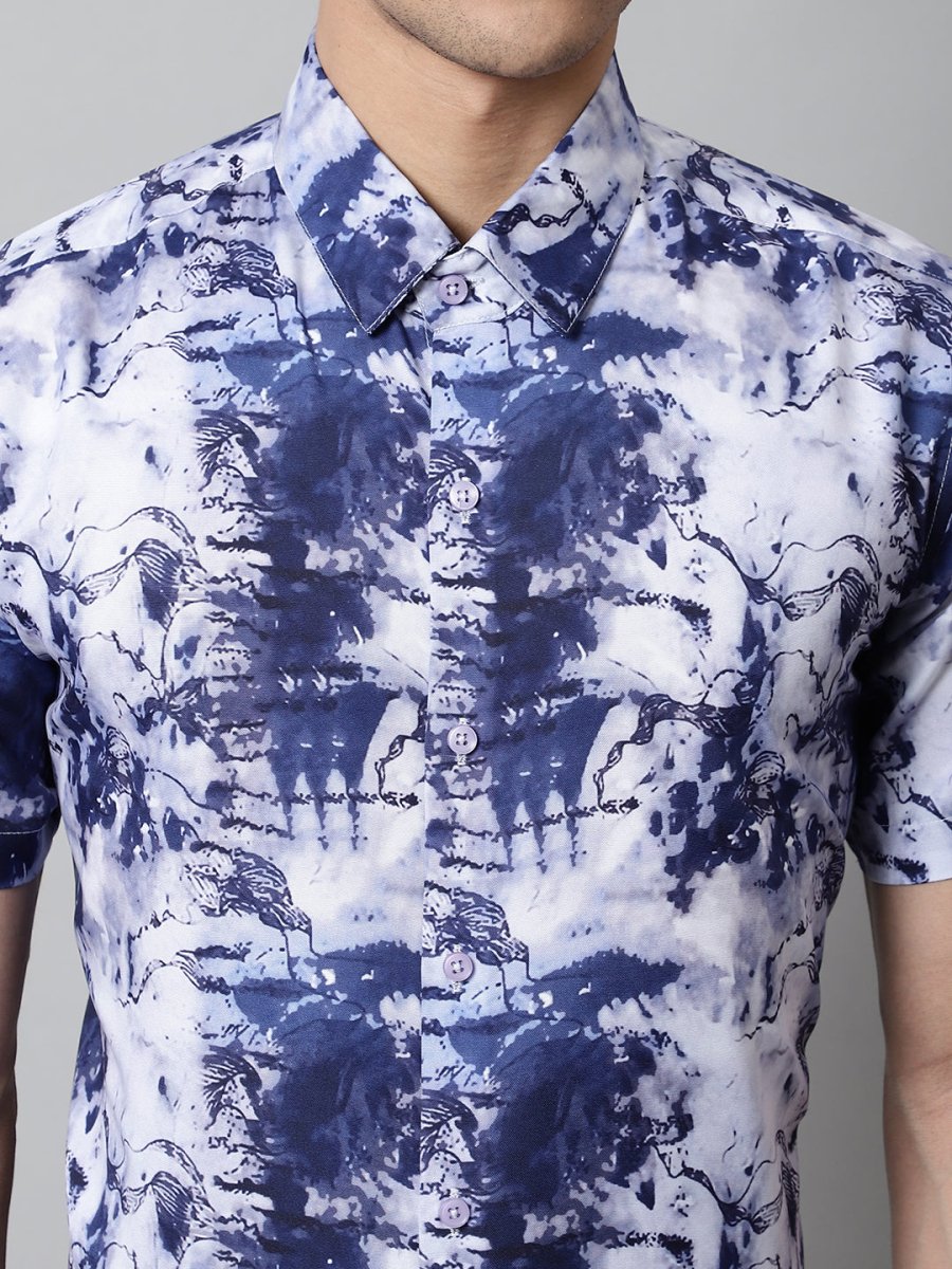 Men Blue Classic Printed Formal Shirt - SF_846Blue_S