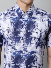 Men Blue Classic Printed Formal Shirt - SF_846Blue_S