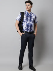 Men Blue Classic Printed Formal Shirt - SF_846Blue_S