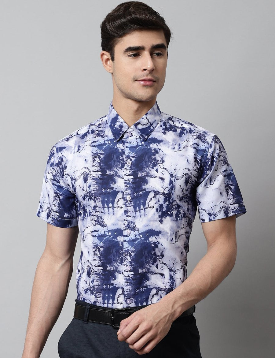 Men Blue Classic Printed Formal Shirt - SF_846Blue_S