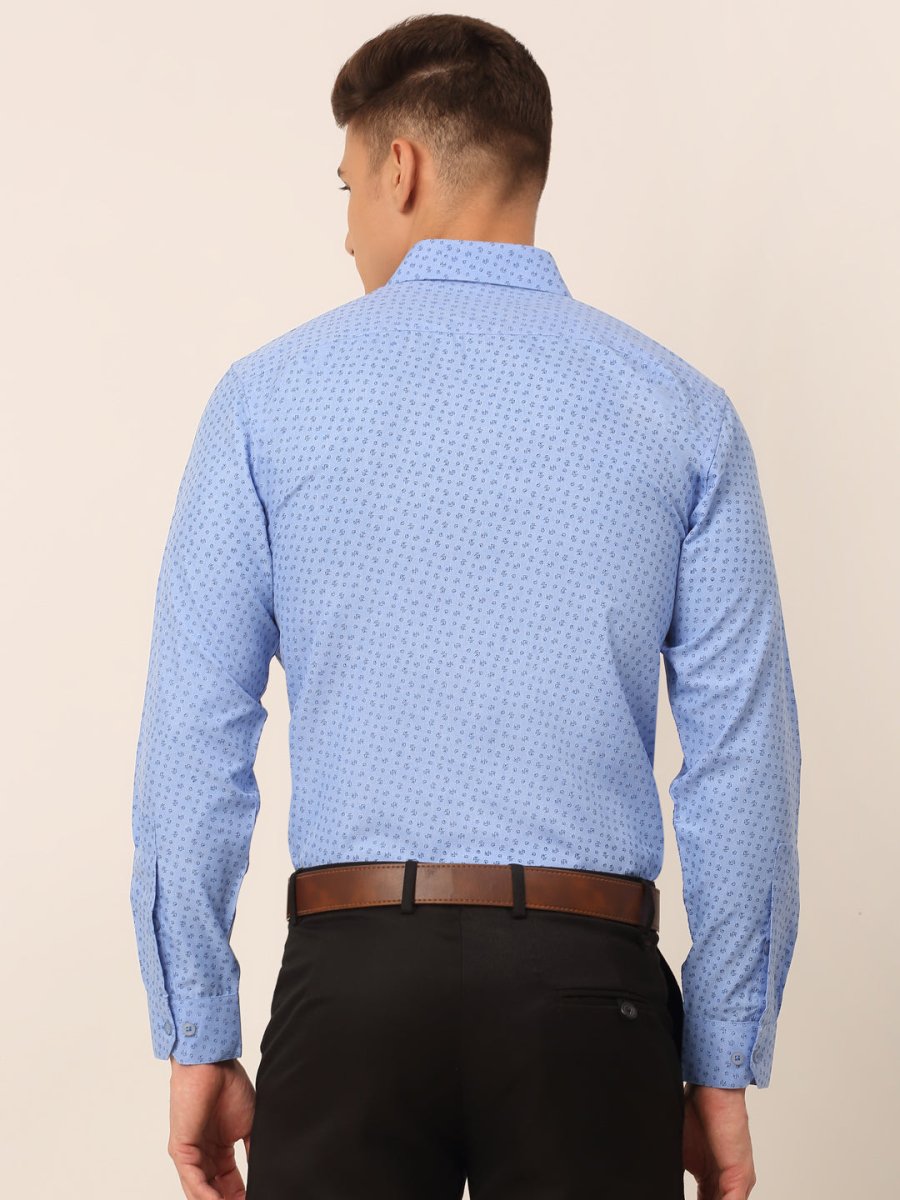 Men Blue Classic Printed Formal Shirt - SF_827Light-Blue_S