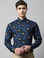 Men Blue Classic Printed Formal Shirt - SF_860Peacock_S
