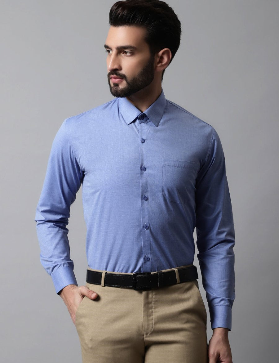 Men Blue Classic Slim Fit Solid Formal Shirt - SF_867Blue_S