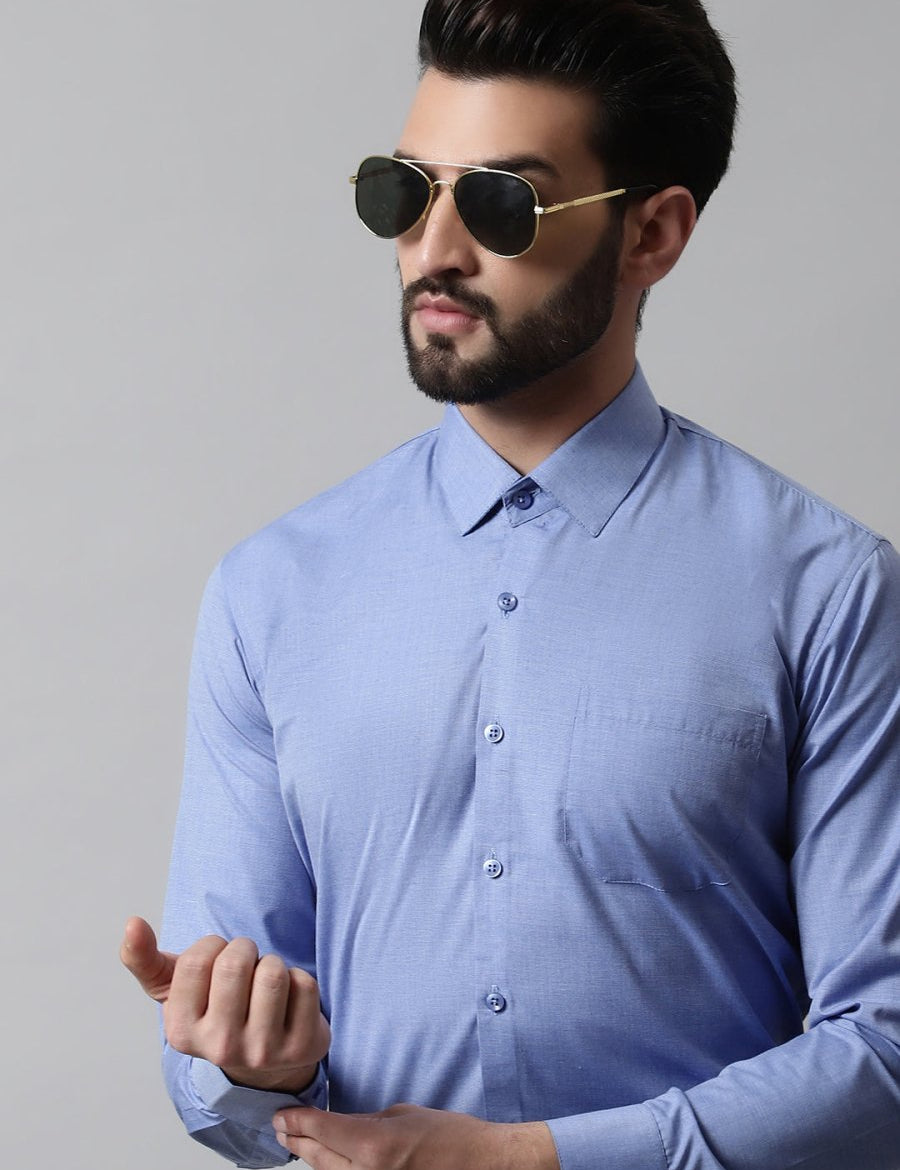 Men Blue Classic Slim Fit Solid Formal Shirt - SF_867Blue_S