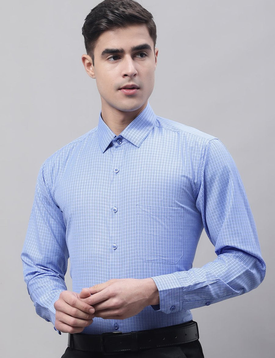 Men Blue Micro Checked Formal Shirt - SF_870Blue_S