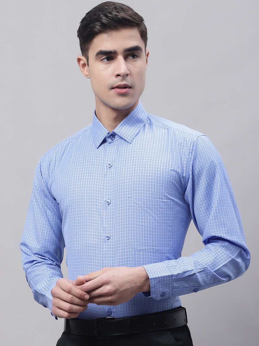 Men Blue Micro Checked Formal Shirt - SF_870Blue_S