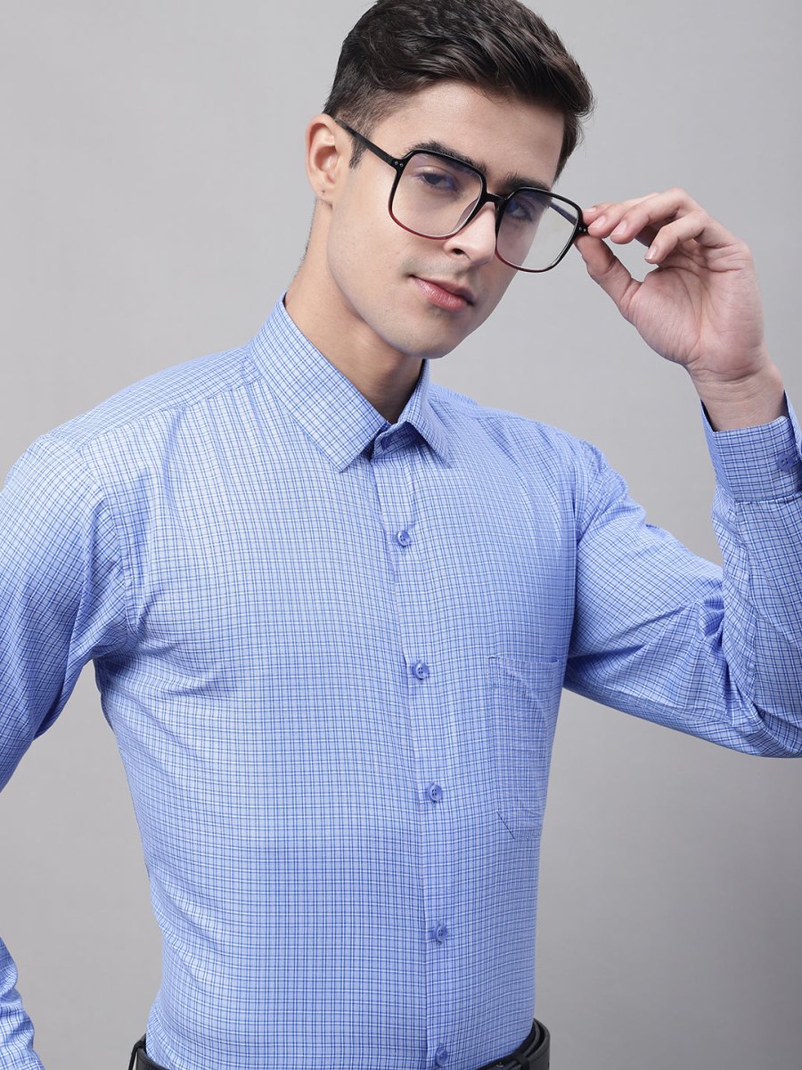 Men Blue Micro Checked Formal Shirt - SF_870Blue_S