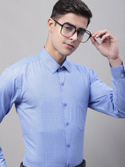 Men Blue Micro Checked Formal Shirt - SF_870Blue_S