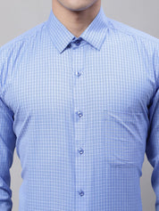 Men Blue Micro Checked Formal Shirt - SF_870Blue_S