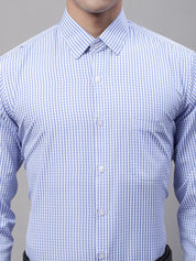 Men Blue Micro Checked Formal Shirt - SF_866Blue_S