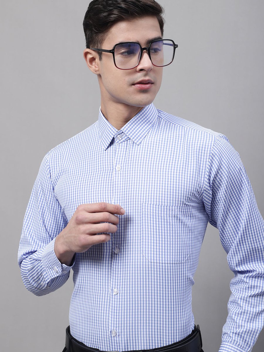 Men Blue Micro Checked Formal Shirt - SF_866Blue_S