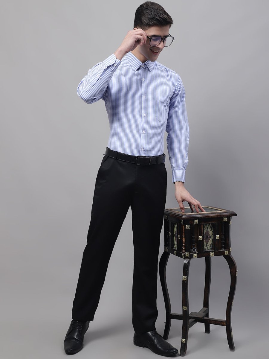 Men Blue Micro Checked Formal Shirt - SF_866Blue_S