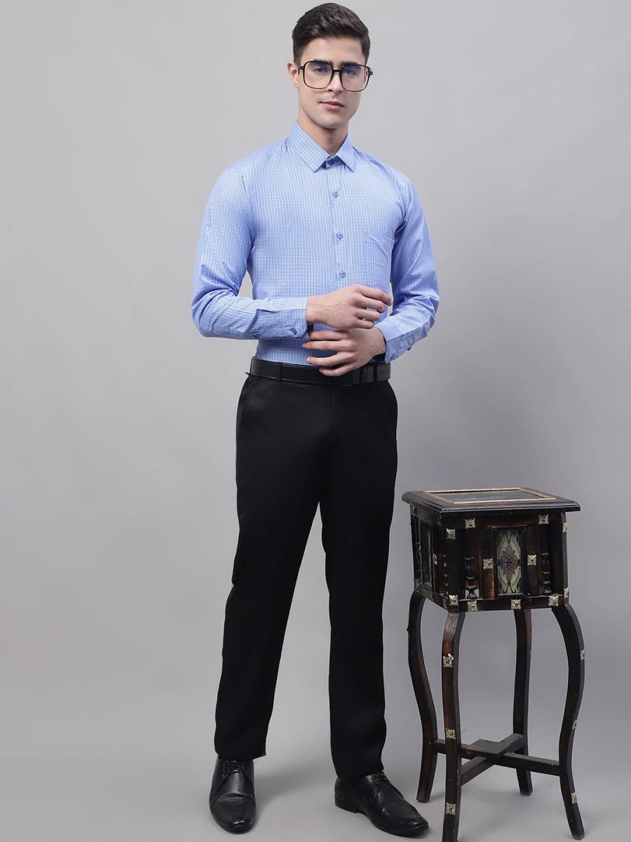 Men Blue Micro Checked Formal Shirt - SF_870Blue_S