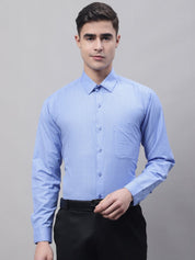 Men Blue Micro Checked Formal Shirt - SF_870Blue_S