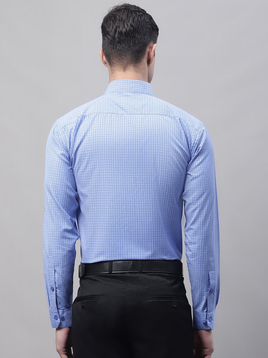 Men Blue Micro Checked Formal Shirt - SF_870Blue_S