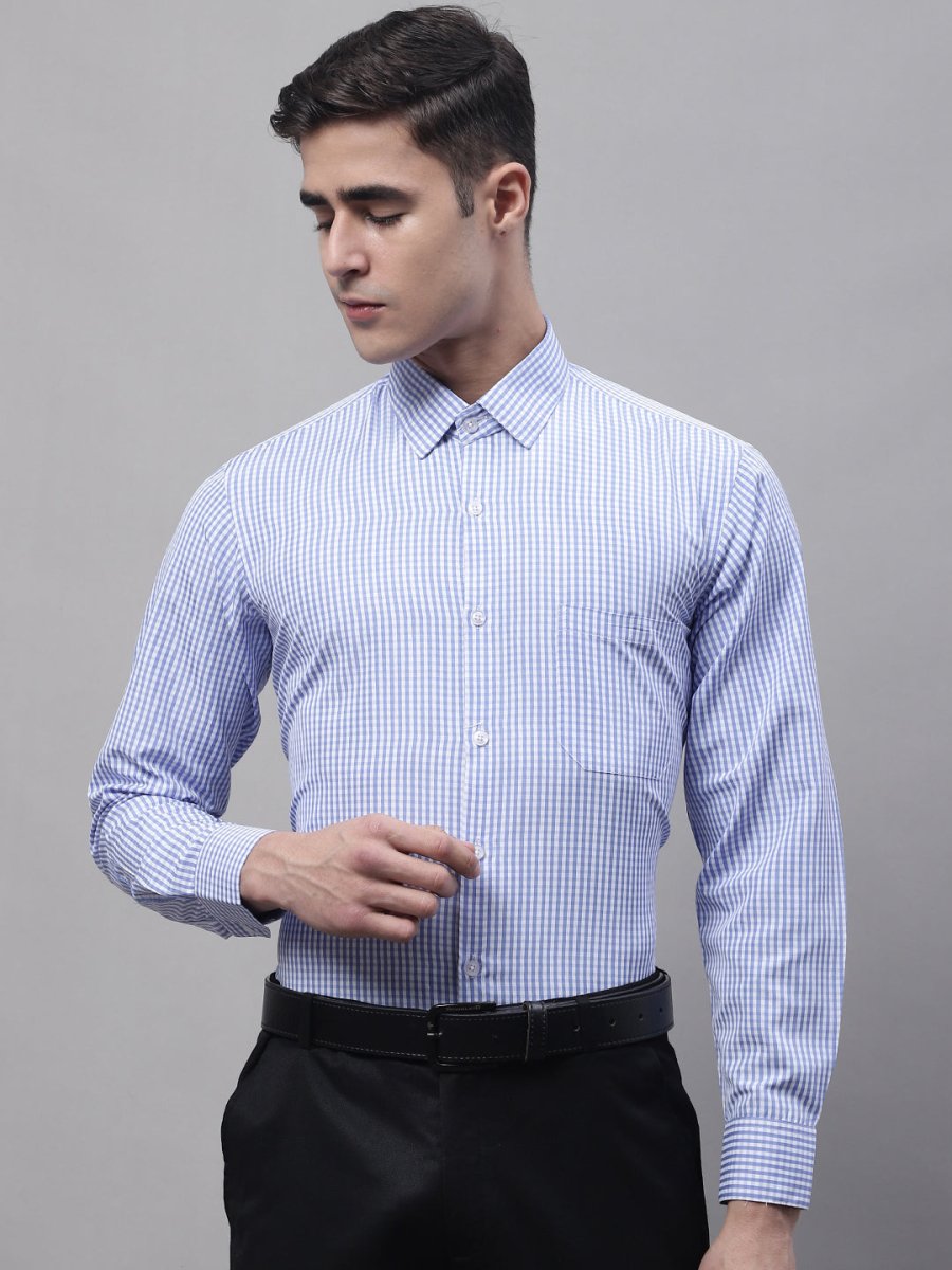 Men Blue Micro Checked Formal Shirt - SF_866Blue_S