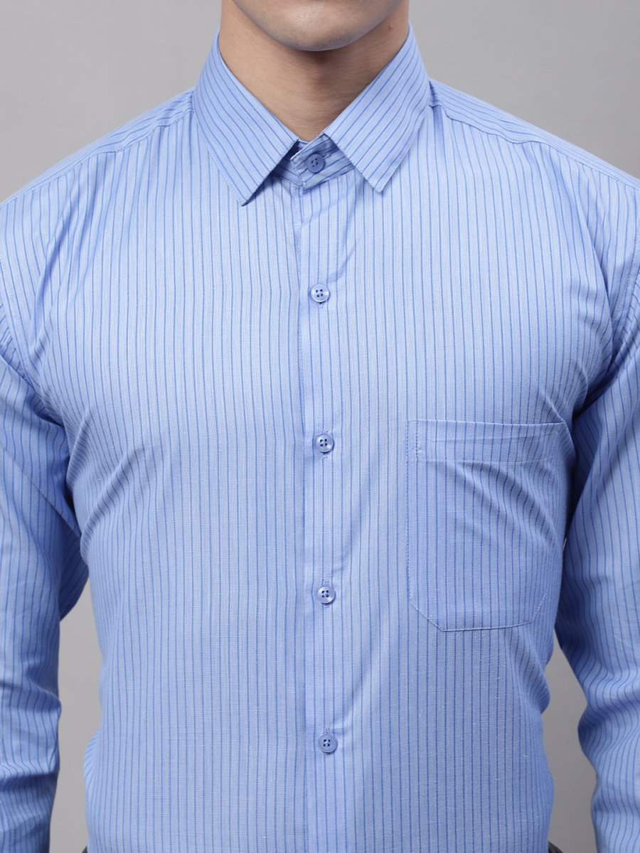 Men Blue Vertical Striped Formal Shirt - SF_872Blue_S