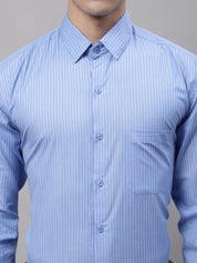 Men Blue Vertical Striped Formal Shirt - SF_872Blue_S