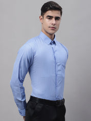 Men Blue Vertical Striped Formal Shirt - SF_872Blue_S