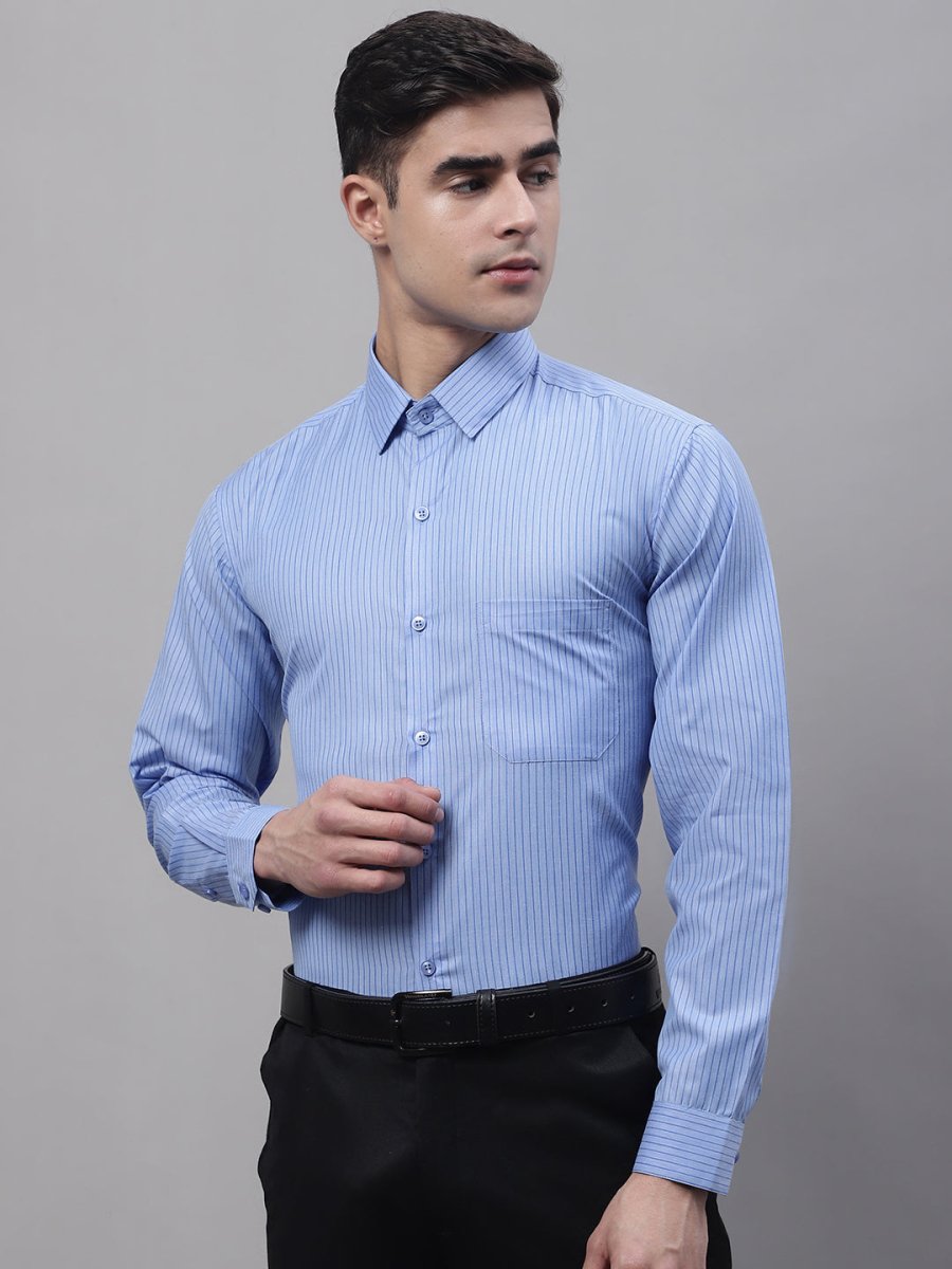 Men Blue Vertical Striped Formal Shirt - SF_872Blue_S