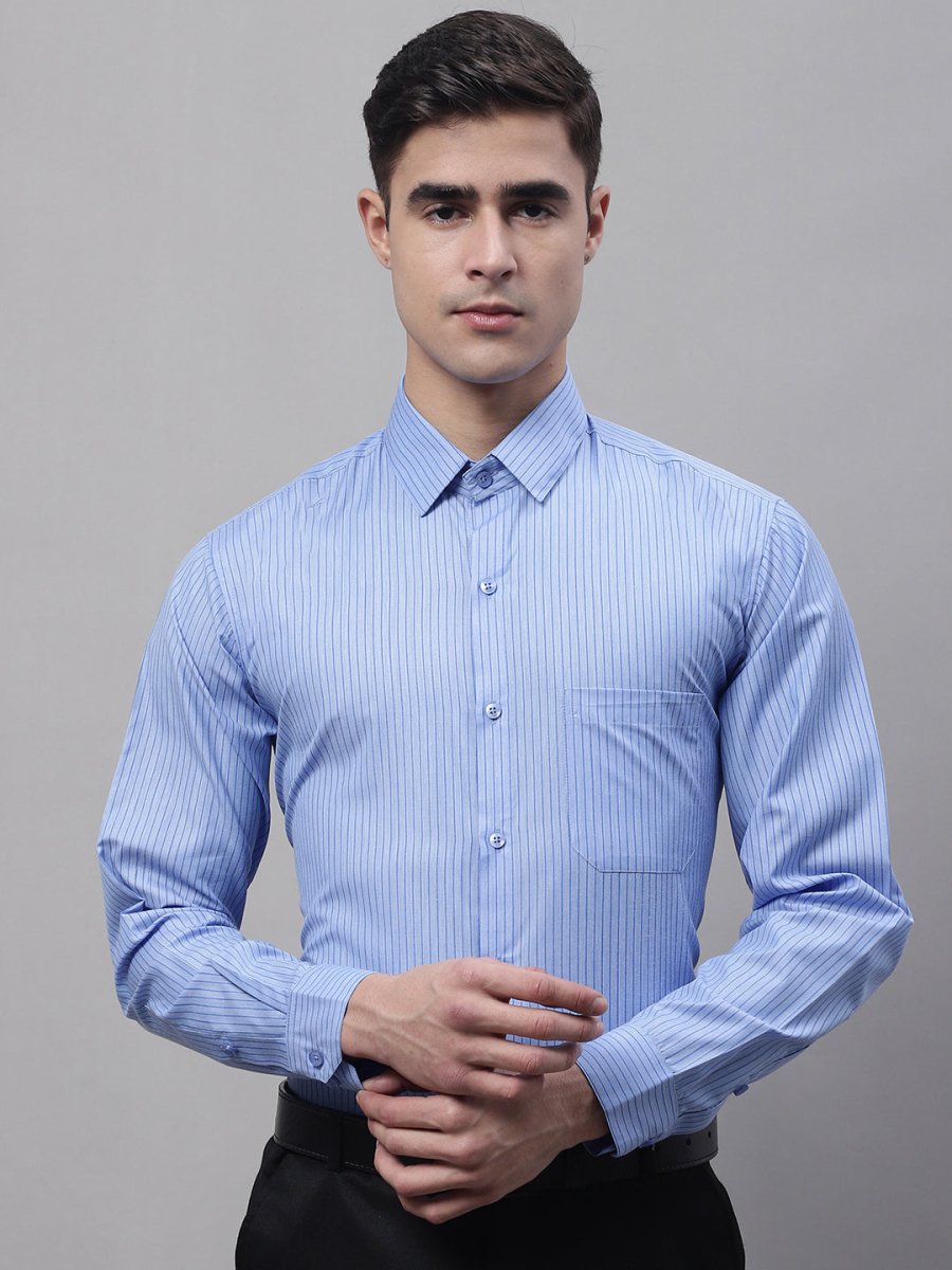 Men Blue Vertical Striped Formal Shirt - SF_872Blue_S