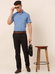 Men Blue & White Classic Striped Formal Shirt - SF_822Blue_S