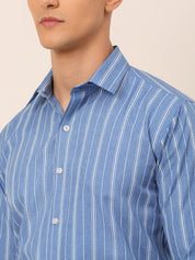 Men Blue & White Classic Striped Formal Shirt - SF_825Blue_S