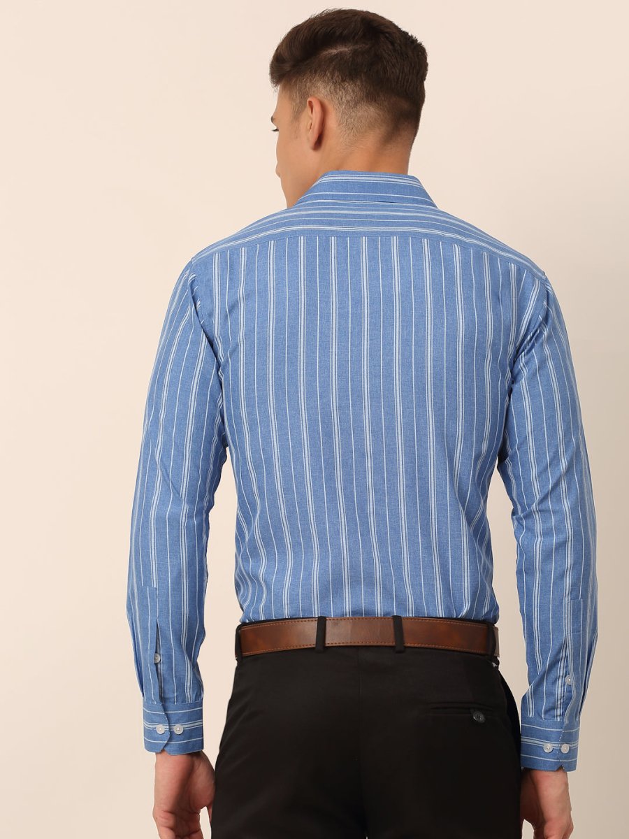 Men Blue & White Classic Striped Formal Shirt - SF_825Blue_S