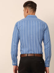 Men Blue & White Classic Striped Formal Shirt - SF_825Blue_S