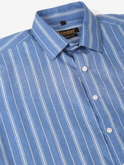 Men Blue & White Classic Striped Formal Shirt - SF_825Blue_S