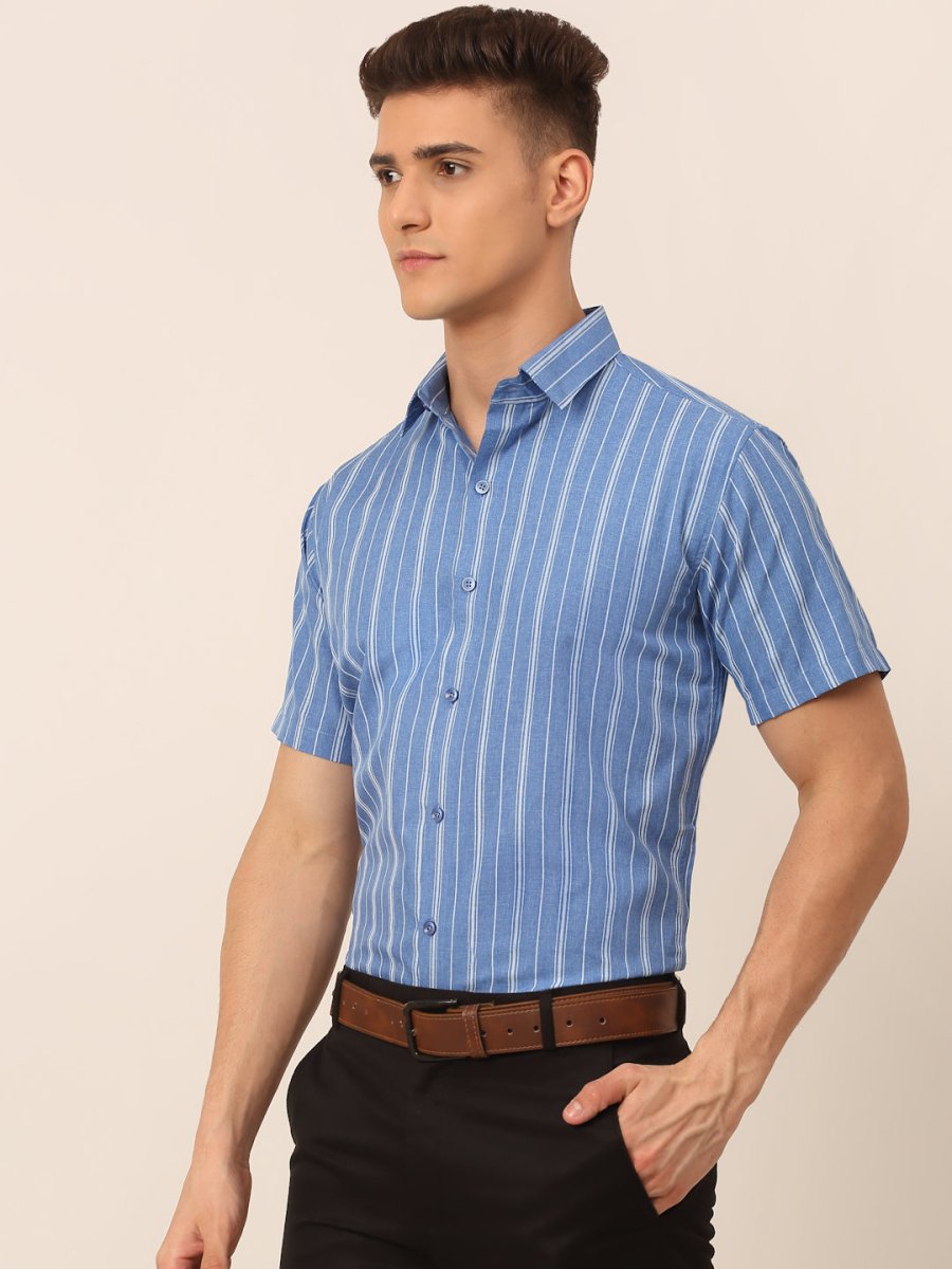 Men Blue & White Classic Striped Formal Shirt - SF_822Blue_S