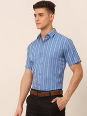 Men Blue & White Classic Striped Formal Shirt - SF_822Blue_S