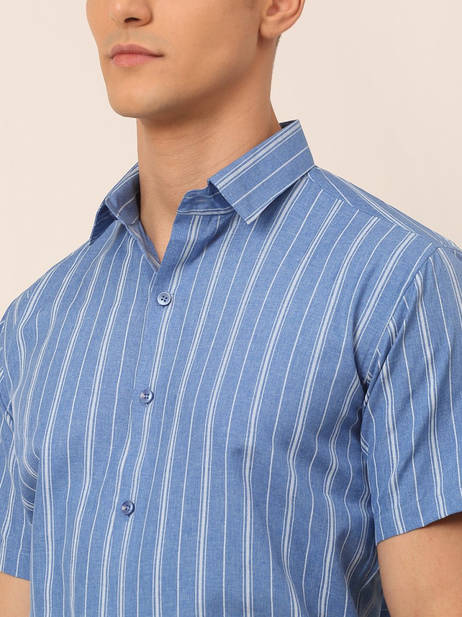 Men Blue & White Classic Striped Formal Shirt - SF_822Blue_S