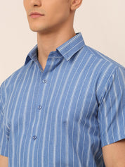 Men Blue & White Classic Striped Formal Shirt - SF_822Blue_S