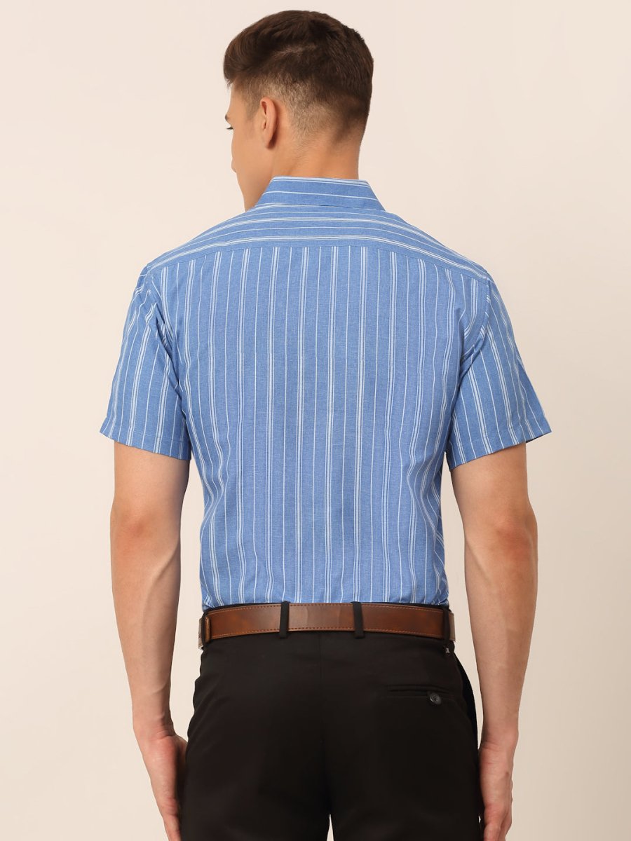 Men Blue & White Classic Striped Formal Shirt - SF_822Blue_S