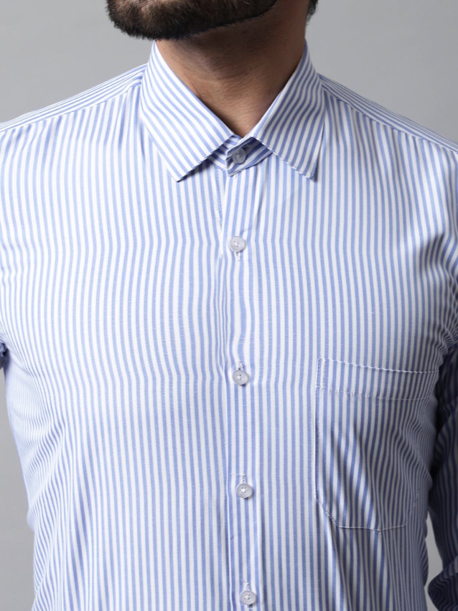 Men Blue & White Regular Fit Striped Formal Shirt - SF_865Blue_S