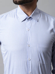 Men Blue & White Regular Fit Striped Formal Shirt - SF_865Blue_S