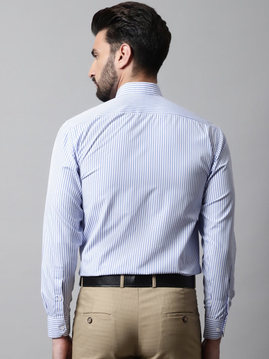 Men Blue & White Regular Fit Striped Formal Shirt - SF_865Blue_S