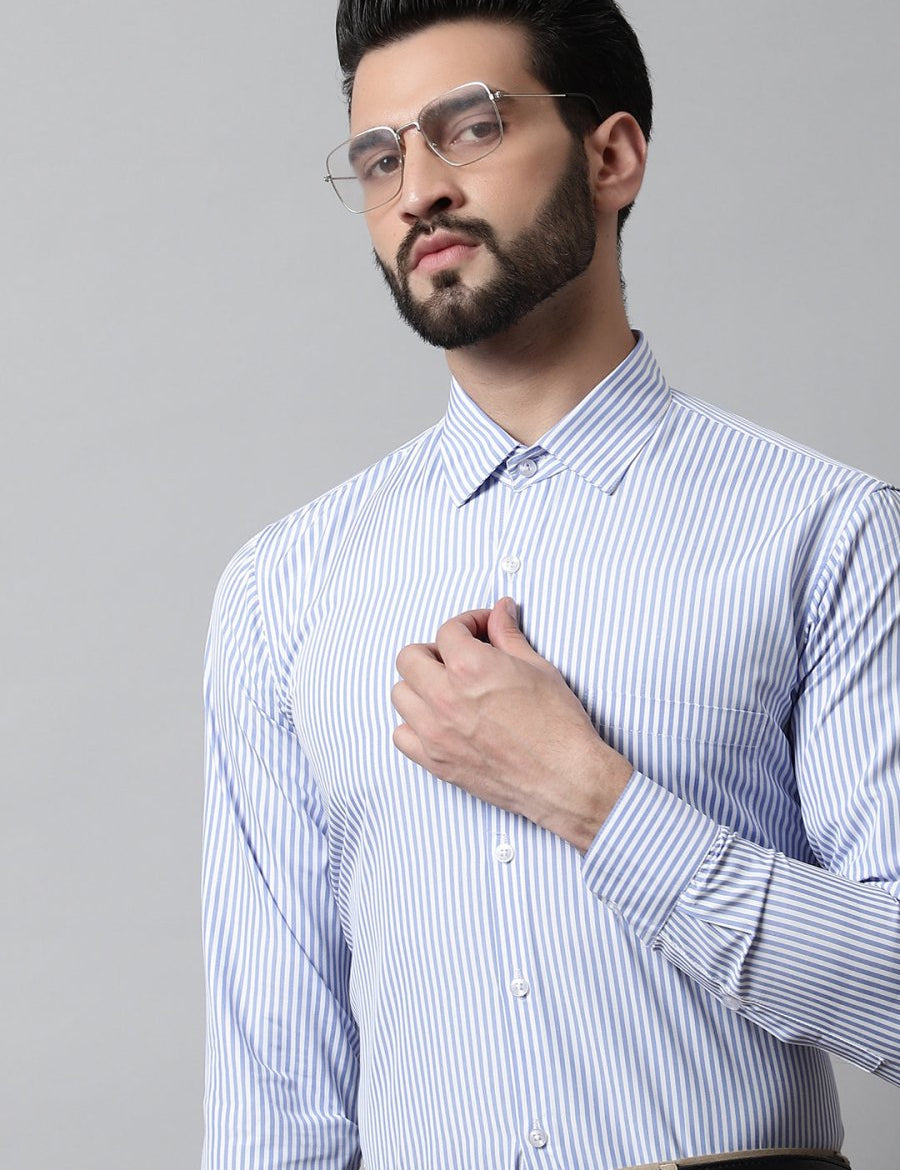 Men Blue & White Regular Fit Striped Formal Shirt - SF_865Blue_S