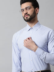 Men Blue & White Regular Fit Striped Formal Shirt - SF_865Blue_S