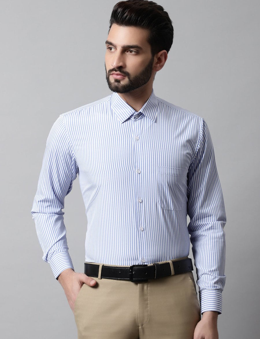 Men Blue & White Regular Fit Striped Formal Shirt - SF_865Blue_S