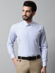 Men Blue & White Regular Fit Striped Formal Shirt - SF_865Blue_S